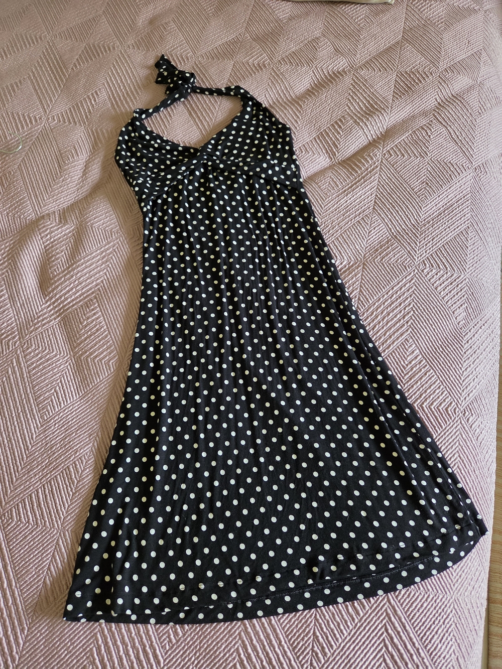 BCBGMaxAzria Black and White Polka Dot Halter Midi Dress